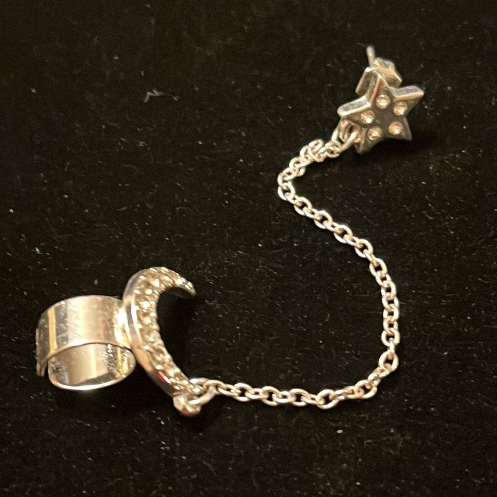 Silver Rhinestone Star & Moon Earring & Ear Cuff - Picture 8 of 16